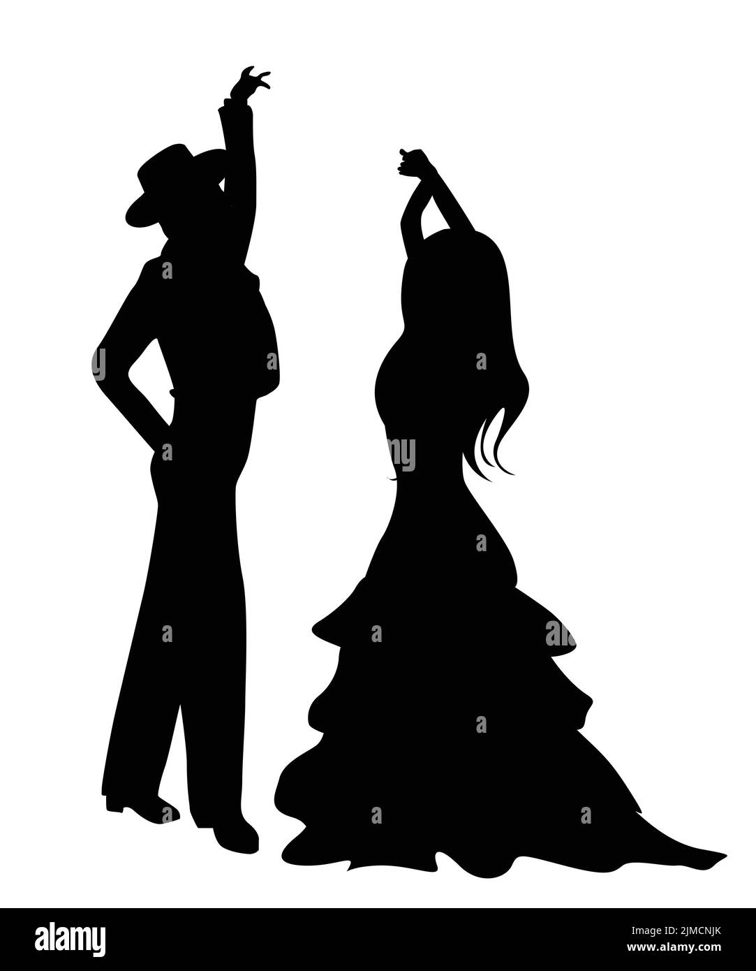 Danseurs de Flamenco silhouettes, isolés et des objets groupés sur fond blanc Banque D'Images