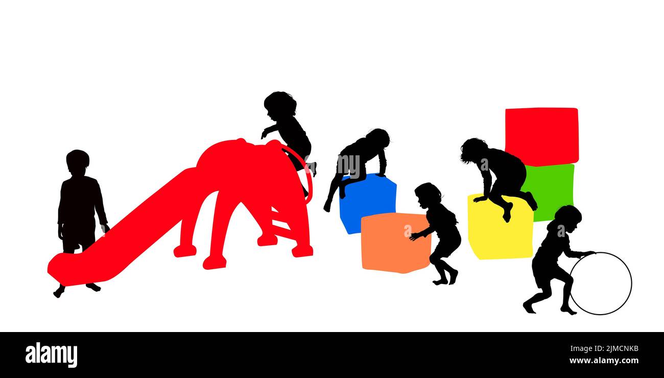 Aire de jeux couverte avec des enfants silhouettes, vector illustration Banque D'Images