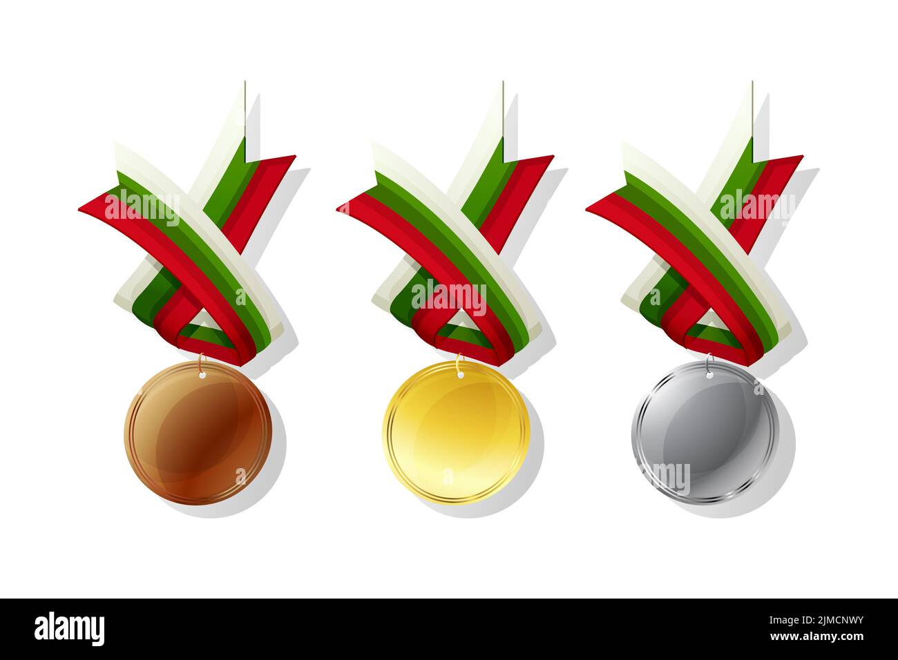 Médailles bulgare en or, argent et bronze avec drapeau national. Les objets vectoriels isolé sur fond blanc Banque D'Images