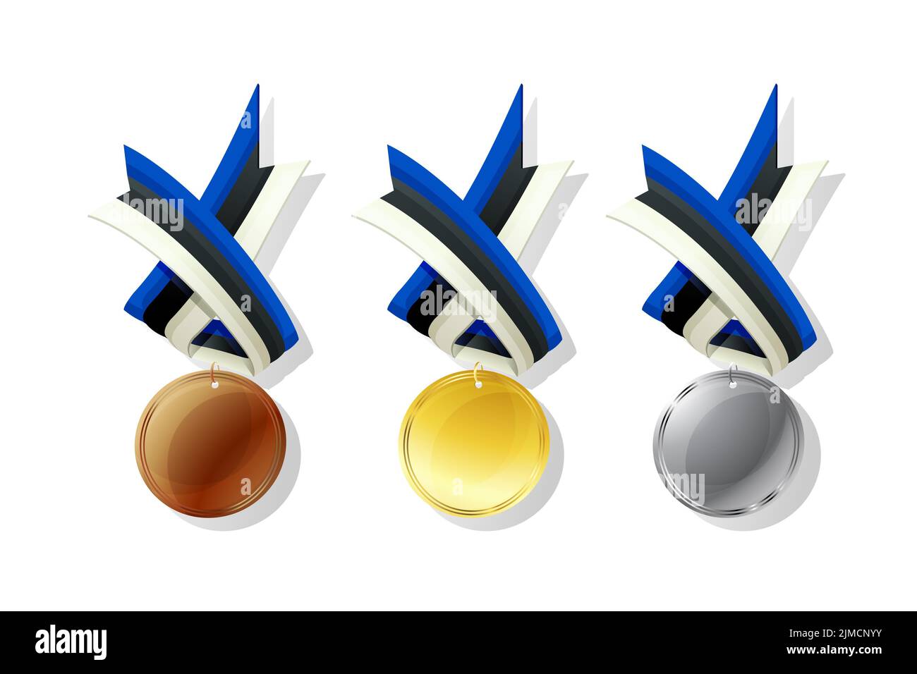 Estonian médailles en or, argent et bronze avec drapeau national. Les objets vectoriels isolé sur fond blanc Banque D'Images
