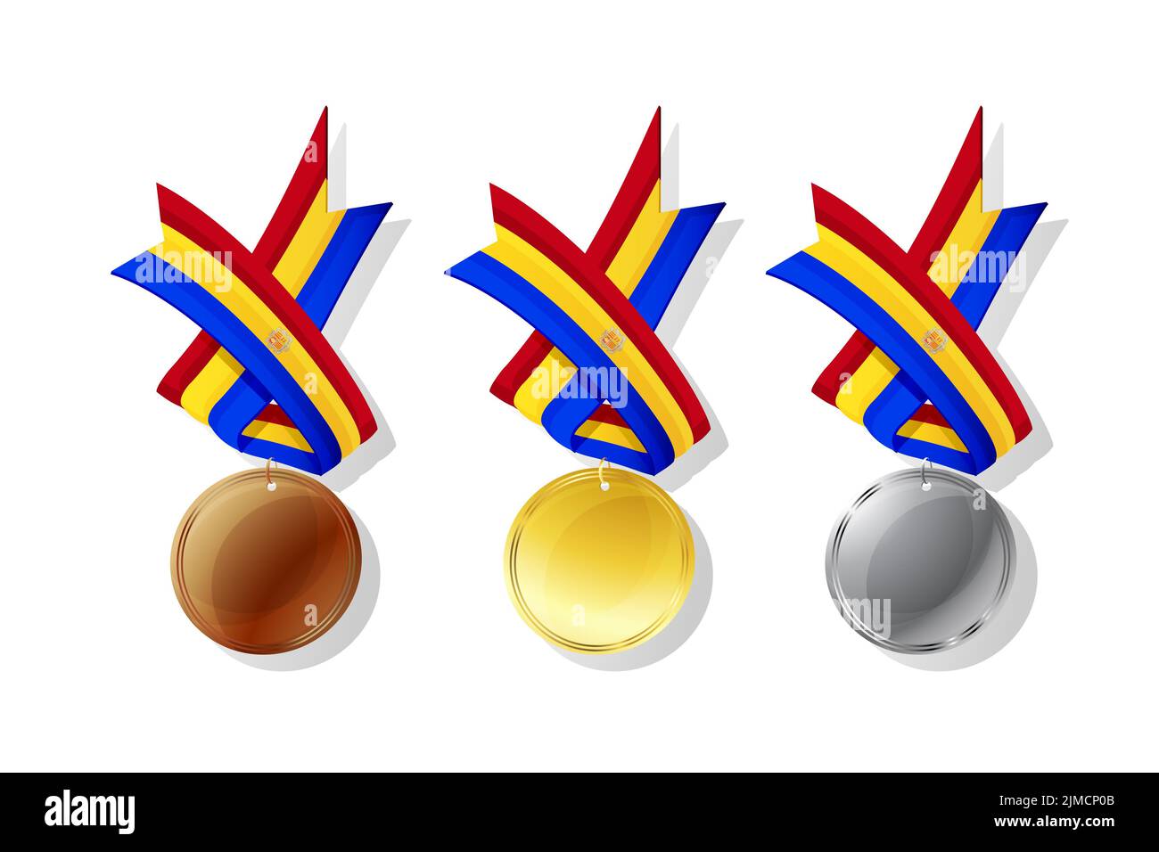 Andorrian médailles en or, argent et bronze avec drapeau national. Les objets vectoriels isolé sur fond blanc Banque D'Images