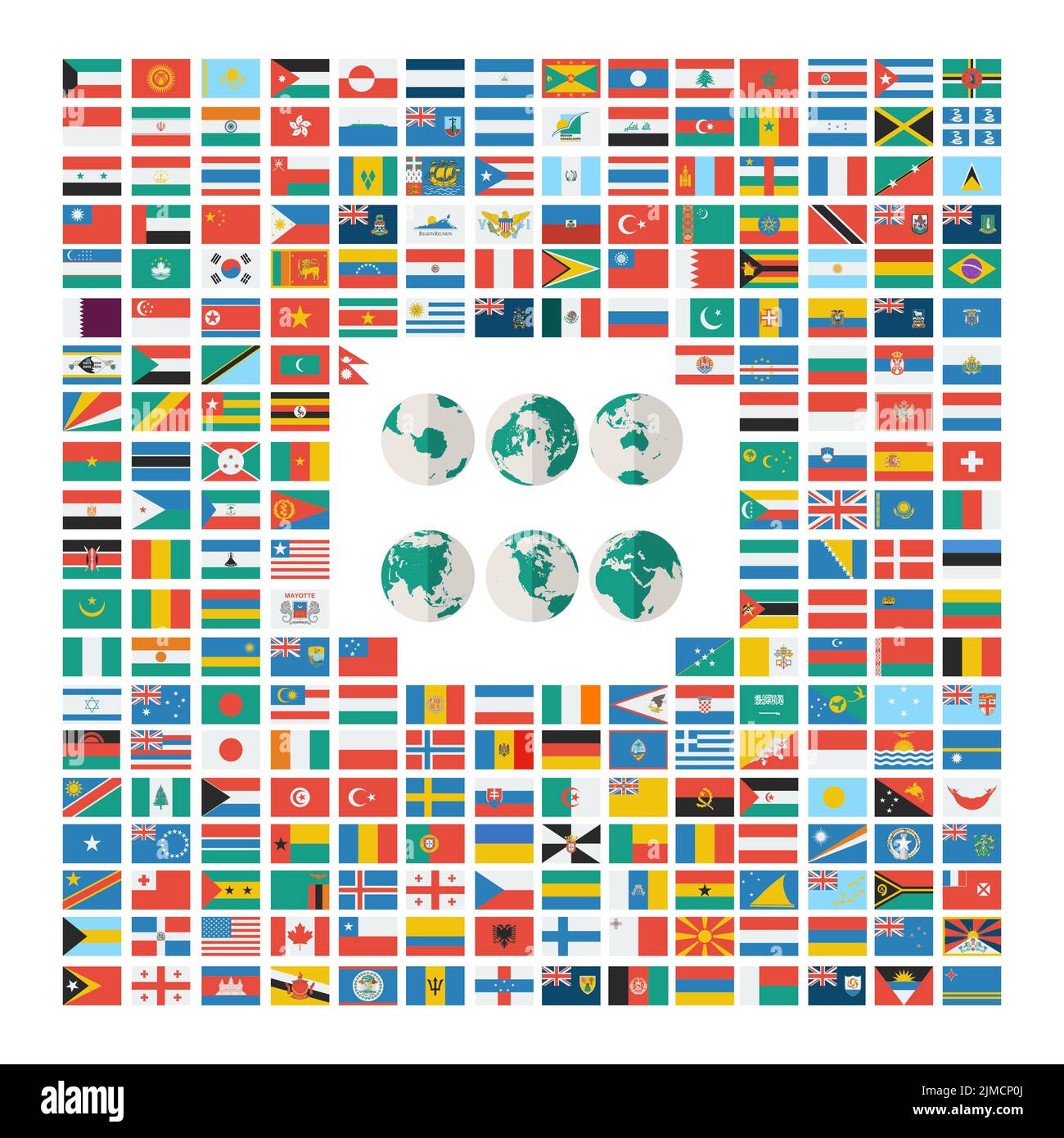 Vector set du monde drapeaux dans télévision style sur fond blanc Banque D'Images