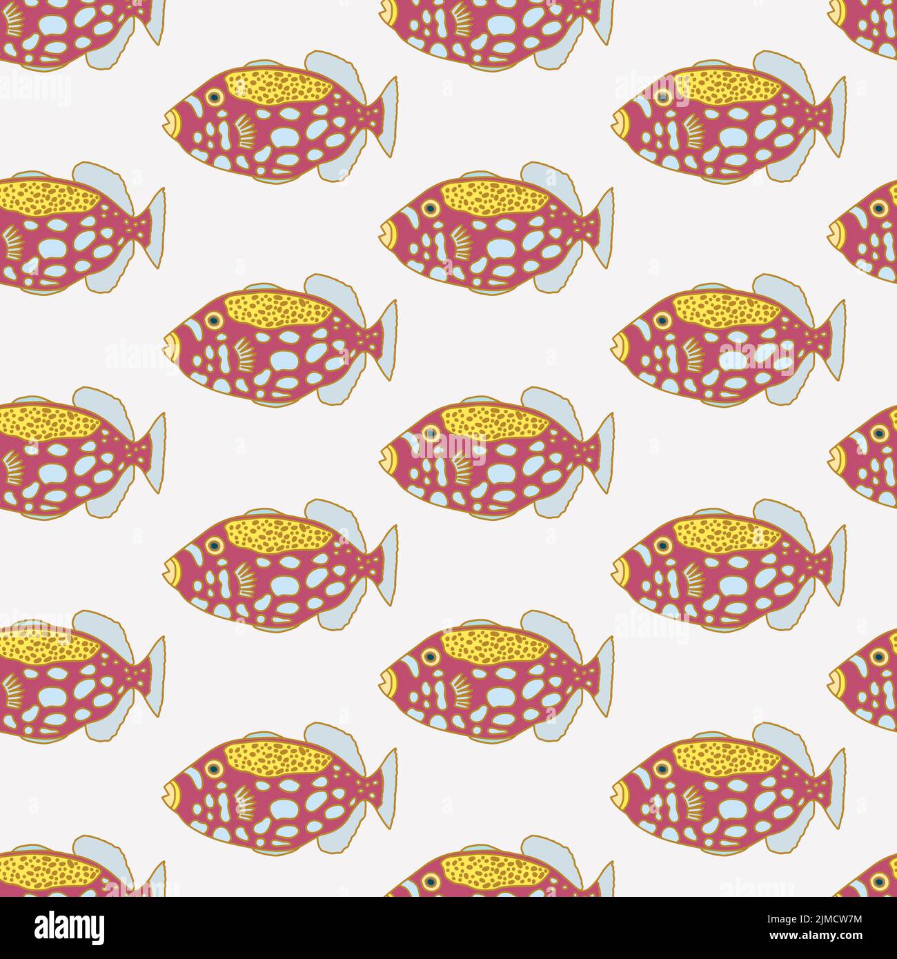 Poissons colorés sur fond rose pâle, motif sans couture. Illustration de Vecteur