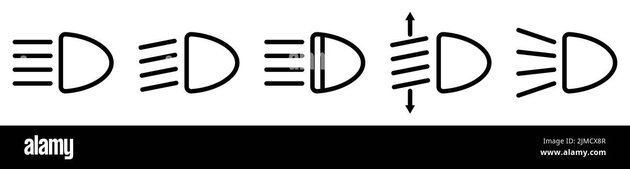 Icône de ligne de phare définie. Icônes d'éclairage de la voiture. Illustration vectorielle isolée sur fond blanc Illustration de Vecteur