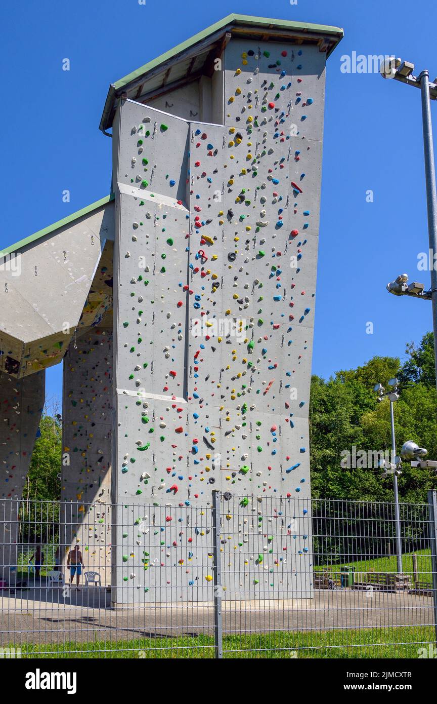 Tour d'escalade du club alpin allemand, Engelhaldepark, Kempten. Bavière, Allemagne Banque D'Images