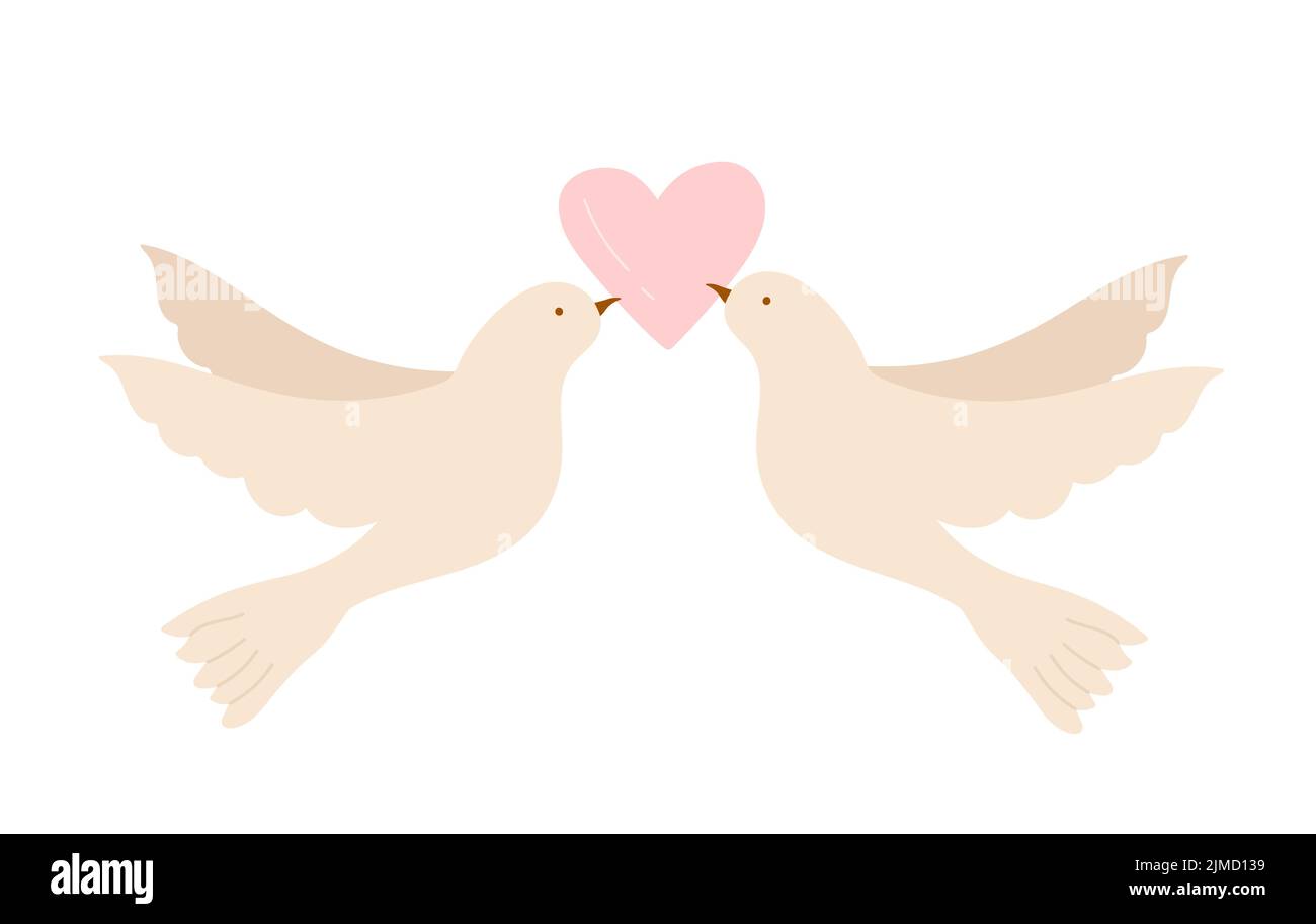Deux colombes avec coeur. Amour fête, relation romantique, couple belle illustration de vecteur de moment Illustration de Vecteur