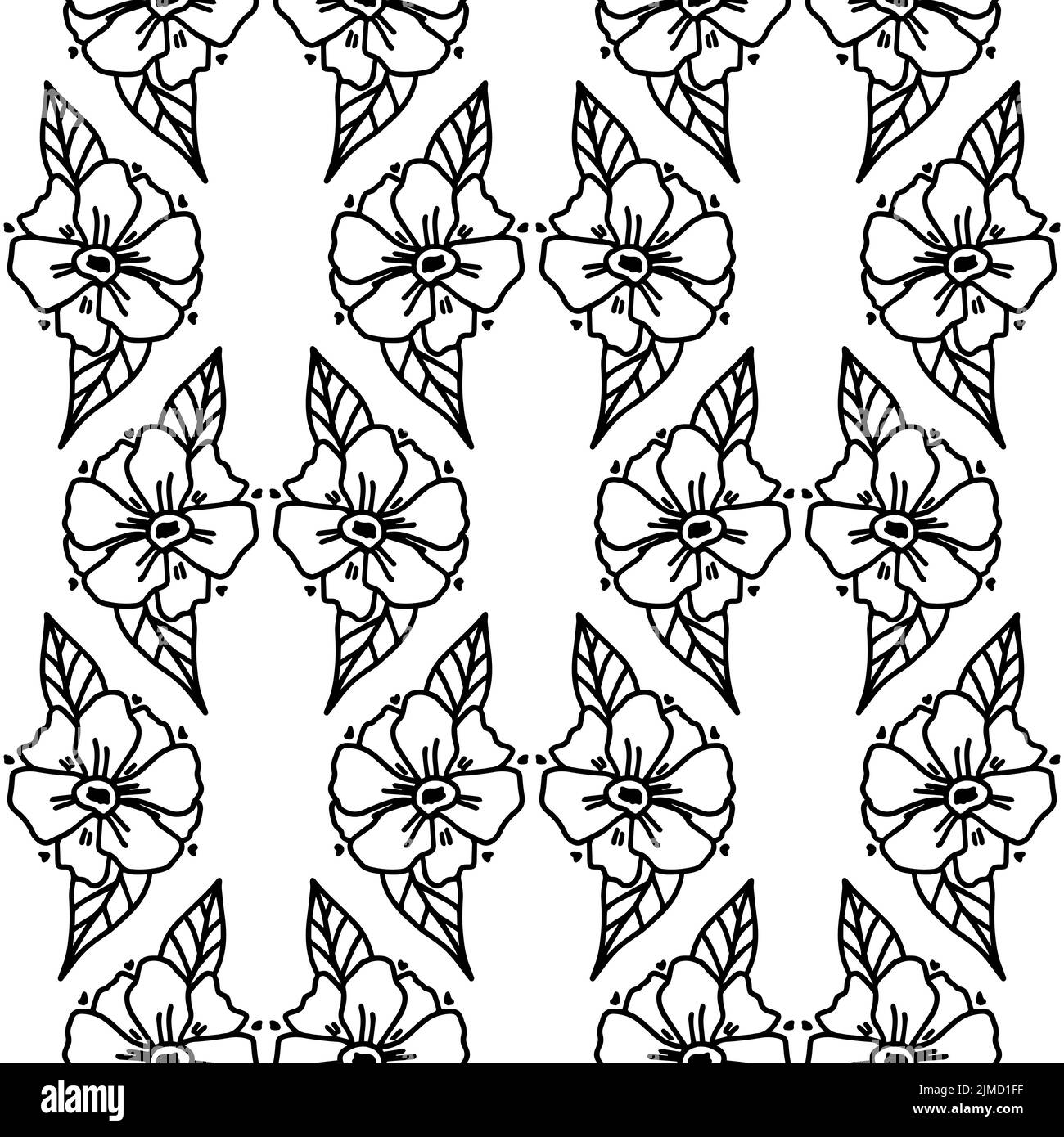 Motif fleuri sans couture. Variété de fleurs noires, texture florale dessinée à la main. Éléments de croquis mignons sur le thème du printemps Illustration de Vecteur