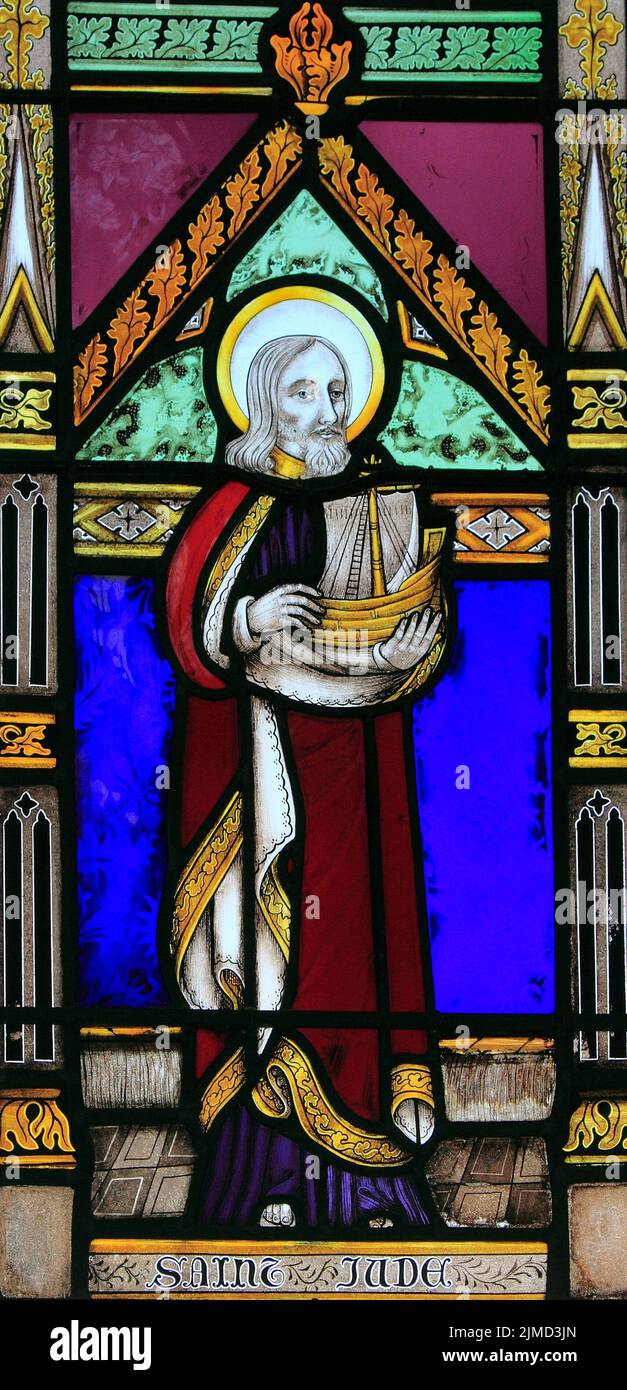 Saint Jude, saint, apôtre, bateau de soute, vitrail, Par Joseph Grant, c. 1855 Wighton, Norfolk Banque D'Images