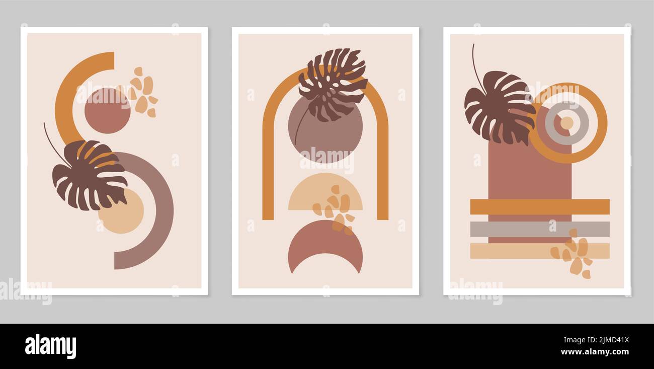 Un ensemble d'illustrations abstraites peintes à la main pour la décoration murale. Style boho. Cartes postales, bannières sur les réseaux sociaux. Le contexte de la brochure co Illustration de Vecteur