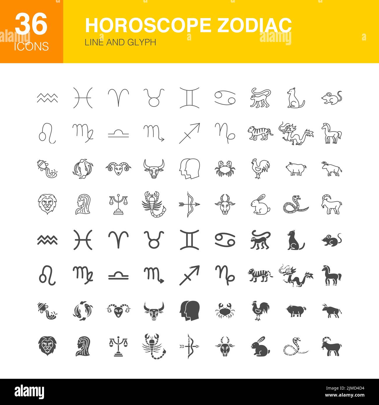 Icônes de glyphe Web de ligne d'horoscope de zodiaque Illustration de Vecteur