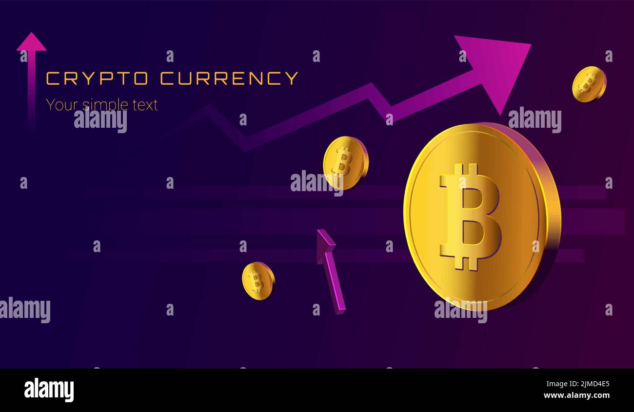 bitcoin crypto-monnaie sur fond violet avec des flèches Illustration de Vecteur