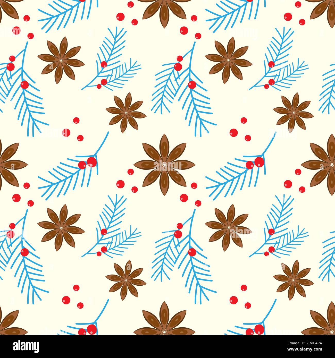 Hiver Noël motif nouvel an étoile anis bleu sapin conifères branche genièvre baies rouges. Illustration vectorielle Illustration de Vecteur