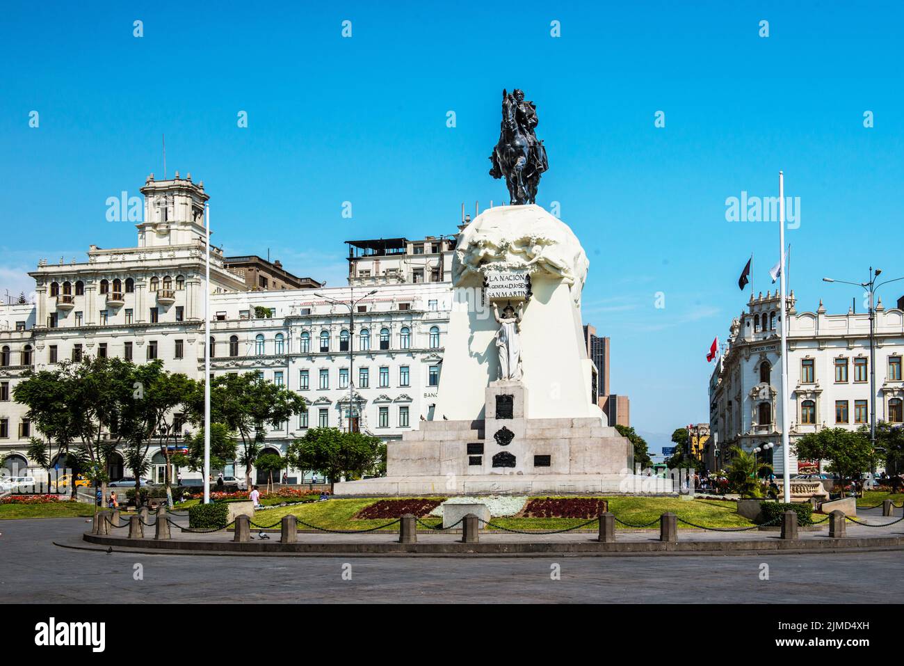Statue équestre de José San Martin sur la Plaza San Martin à Lima, Pérou Banque D'Images
