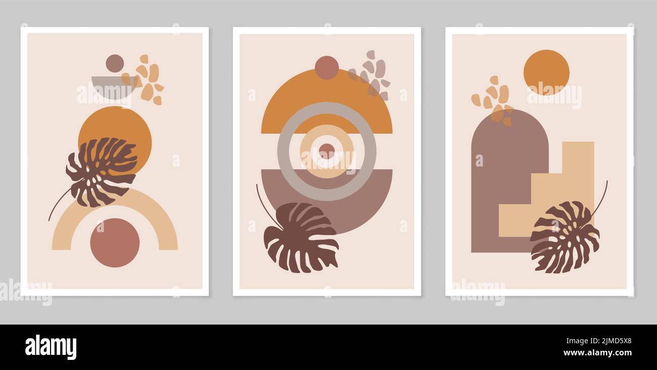 Un ensemble d'illustrations abstraites peintes à la main pour la décoration murale. Style boho. Cartes postales, bannières sur les réseaux sociaux. Le contexte de la brochure co Illustration de Vecteur