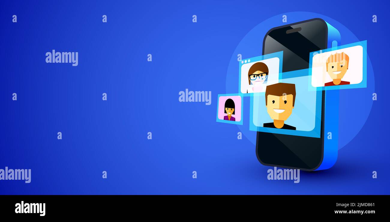 Rencontrer une entreprise par vidéoconférence sur un téléphone portable. Technologie numérique et concept de communication. Illustration vectorielle Illustration de Vecteur