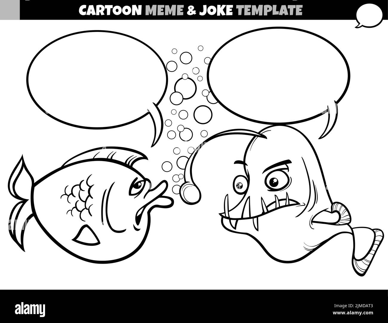 illustration de dessin animé de modèle meme avec le ballon de parole de bande dessinée vierge et deux poissons drôles Illustration de Vecteur