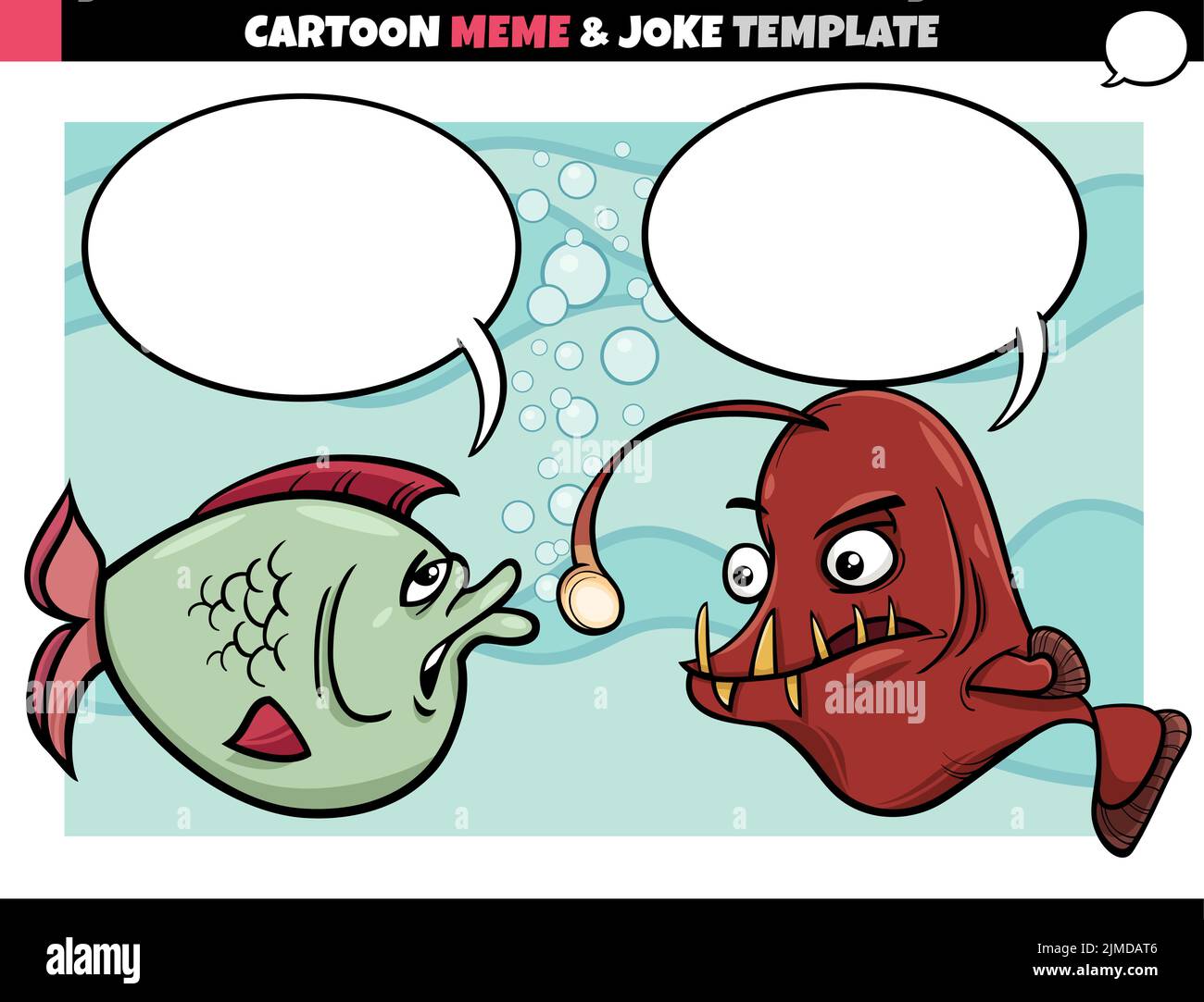 illustration de dessin animé de modèle meme avec le ballon de parole de bande dessinée vierge et deux poissons drôles Illustration de Vecteur