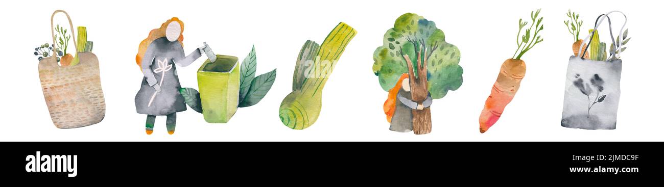 Collection d'articles ou de produits durables et réutilisables Zero Waste : pots en verre, sacs d'épicerie écologiques, couverts en bois, peigne, brosse à dents et brosses, thermo Banque D'Images