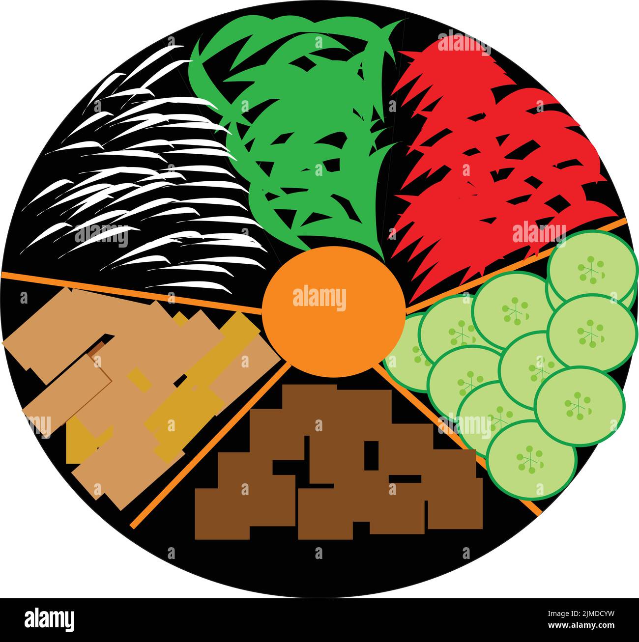 A vector design of a circular tray with plates of Vietnamese Beef Noodle Soup with vegetables Illustration de Vecteur