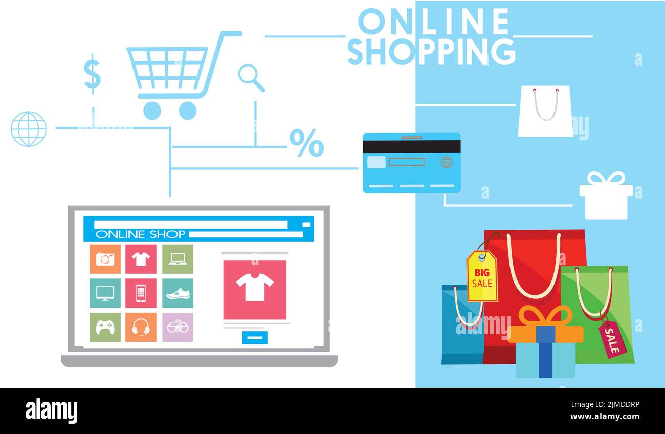 A vector illustration of an online shopping concept showing its advantage Illustration de Vecteur
