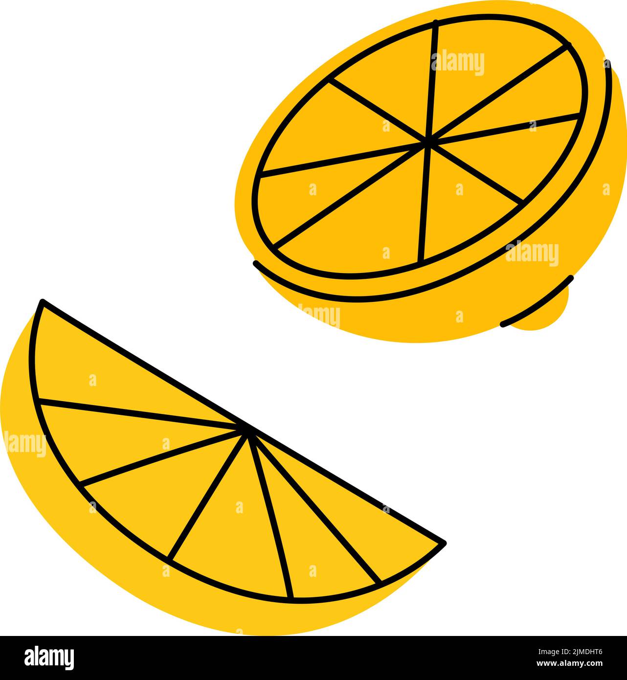 Tranches de citron jaune. Illustration d'agrumes frais dessinés à la main. Demi-tranché et citron entier Illustration de Vecteur