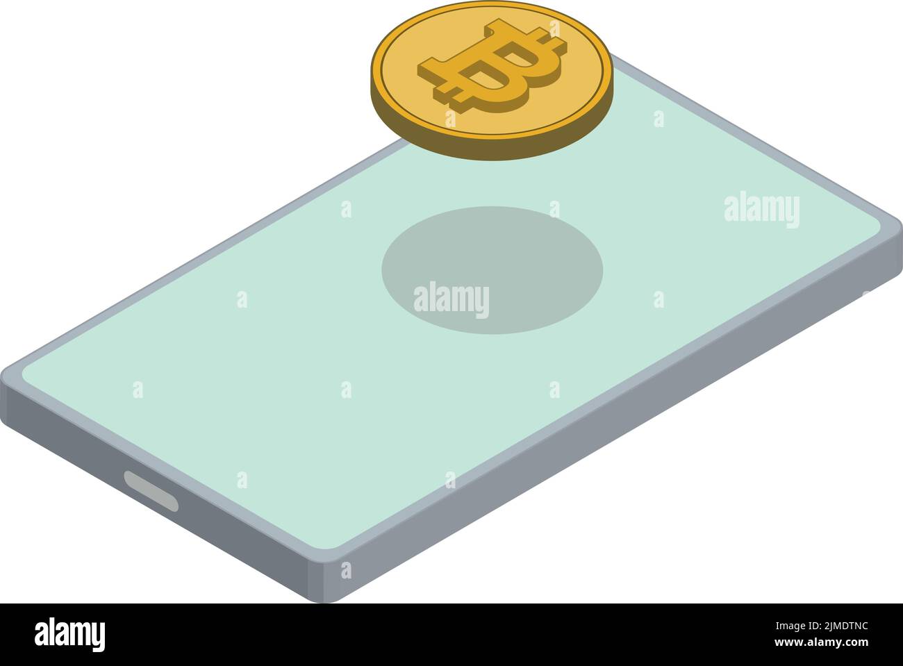 Téléphone isométrique avec un Bitcoin flottant sur son dos Illustration de Vecteur