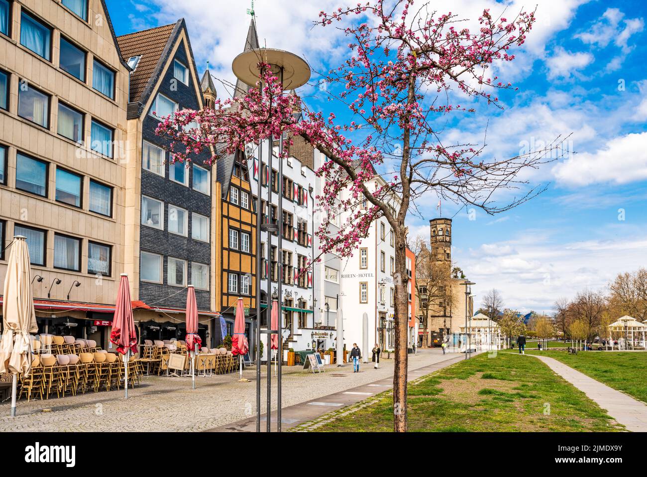 Maisons de ville colorées, Cologne, Rhénanie du Nord Westphalie, Allemagne Banque D'Images