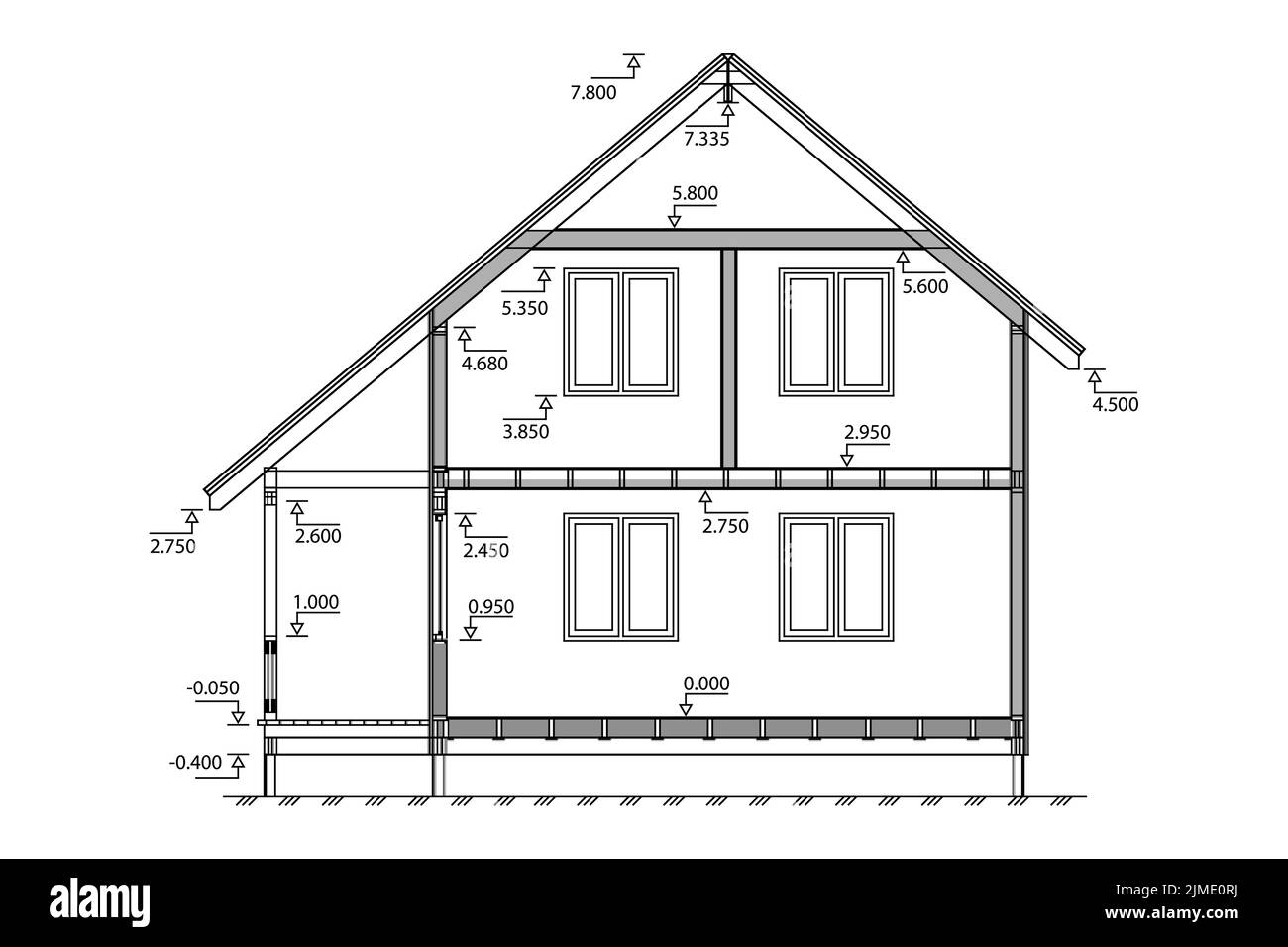 Grand plan ou plan de maison. Plan architectural détaillé de l'immeuble.projet d'ingénierie d'une maison de deux étages. Modèle de conception isolé sur fond blanc Illustration de Vecteur