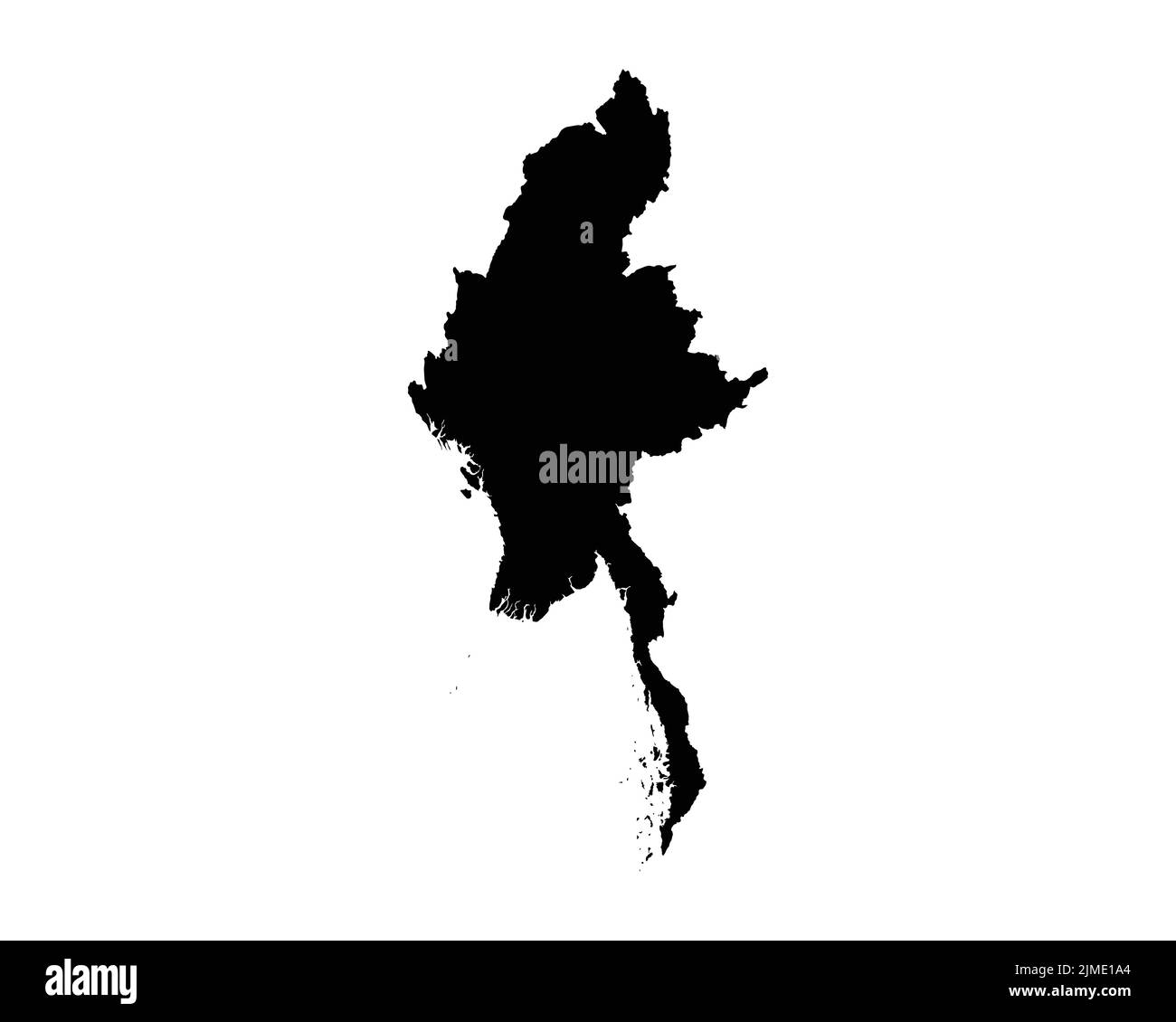 Carte du Myanmar. Carte de la Birmanie. Noir et blanc birman National Nation Outline Géographie frontière Boundary Shape territoire Vector Illustration clip EPS Illustration de Vecteur