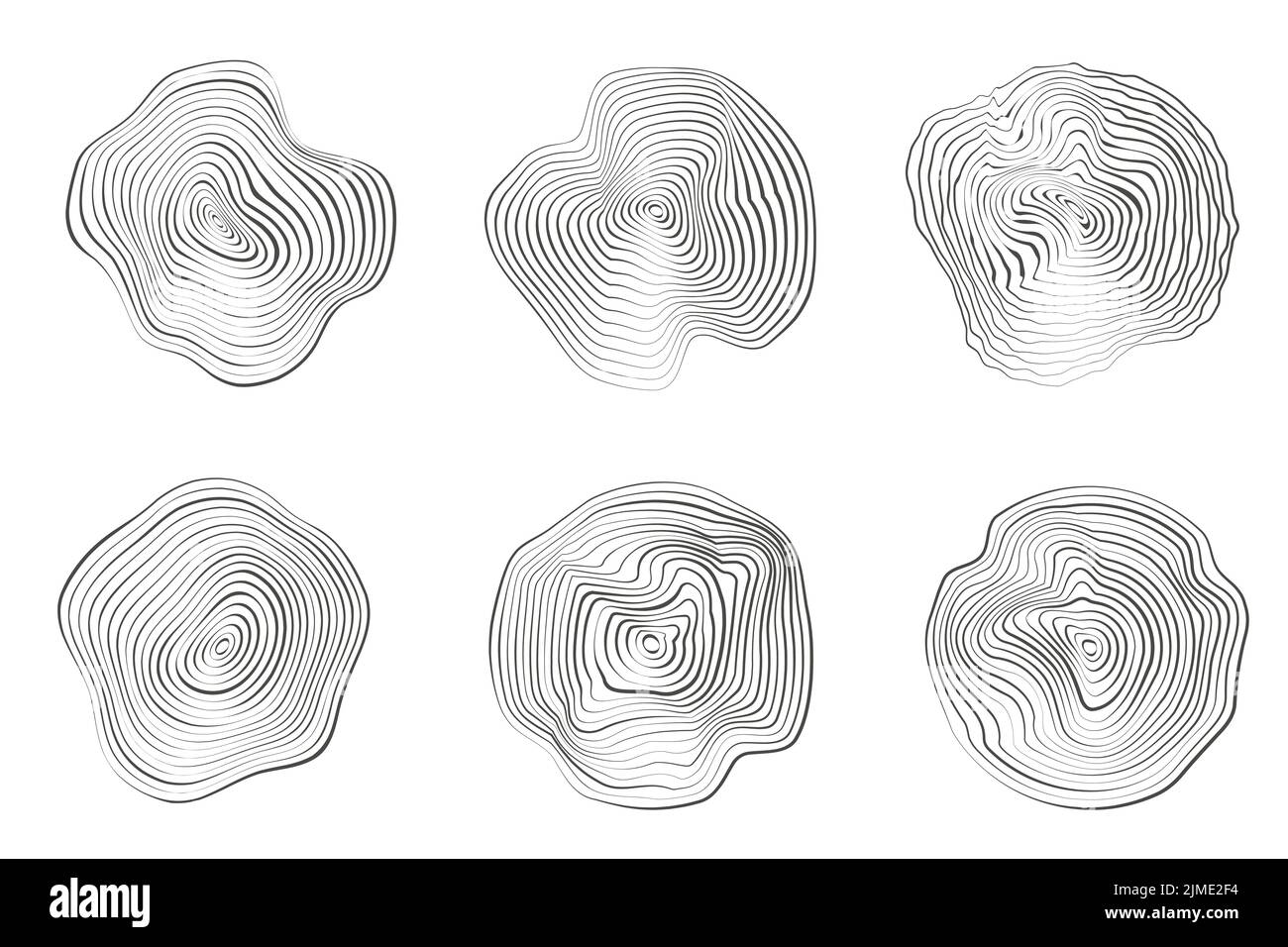 Anneaux en bois. Cercles topographiques abstraits. Formes de texture organiques. Jeu d'illustrations vectorielles. Illustration de Vecteur