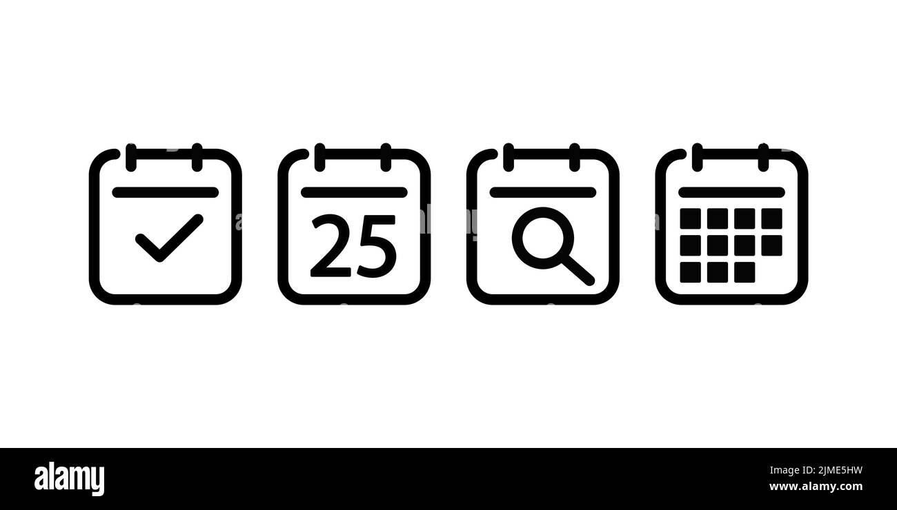Ensemble d'icônes de calendrier. Calendrier, rappel, rendez-vous, planificateur, heure de l'événement. Illustration vectorielle plate isolée sur fond blanc. Illustration de Vecteur