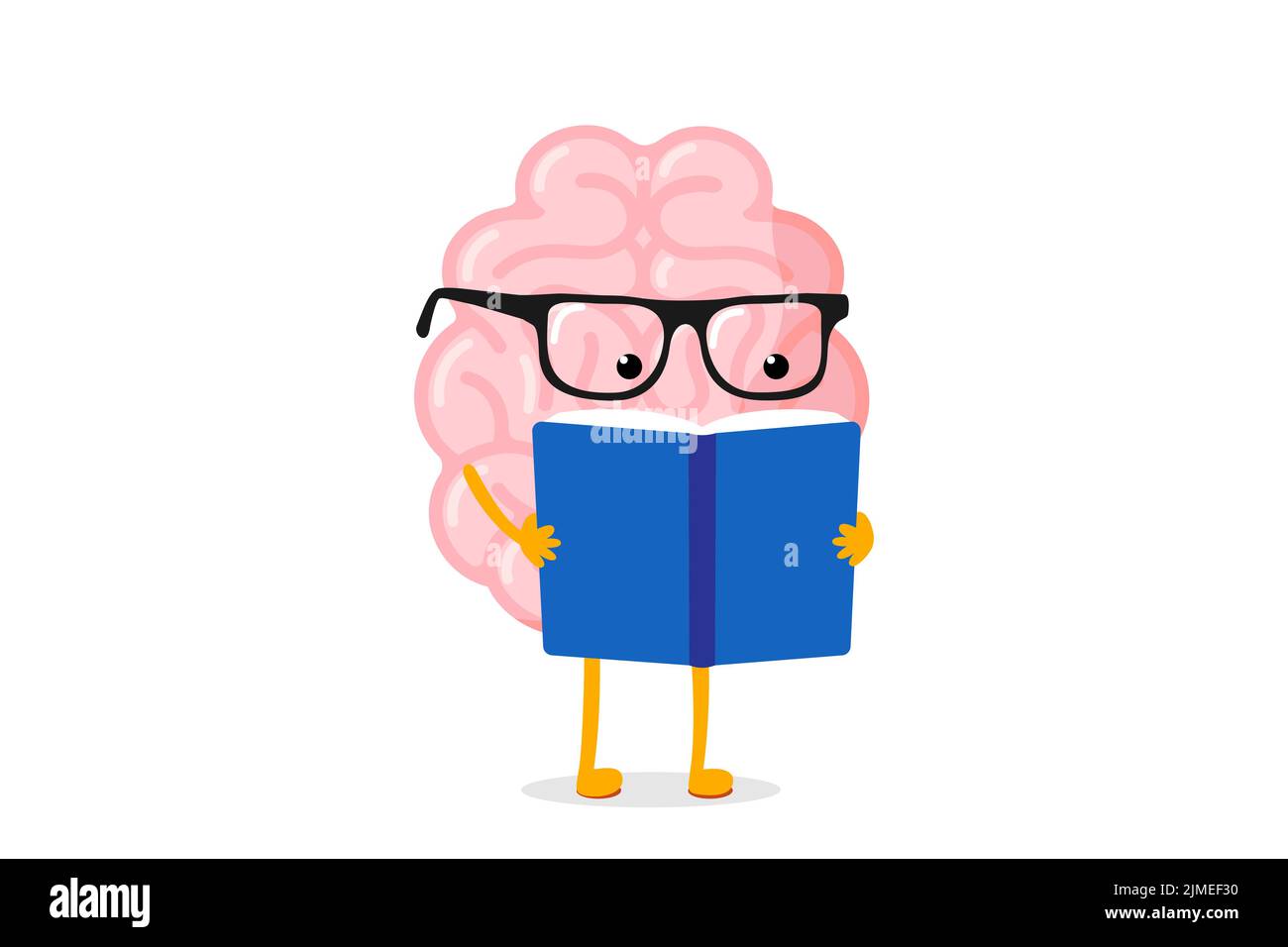 Caricature cerveau humain lire livre. Mascotte intelligente du système nerveux central avec des lunettes de connaissance de la littérature. Le personnage d'organe d'esprit humain apprend et forme l'intellect. Connaissances et éducation. Vecteur Illustration de Vecteur
