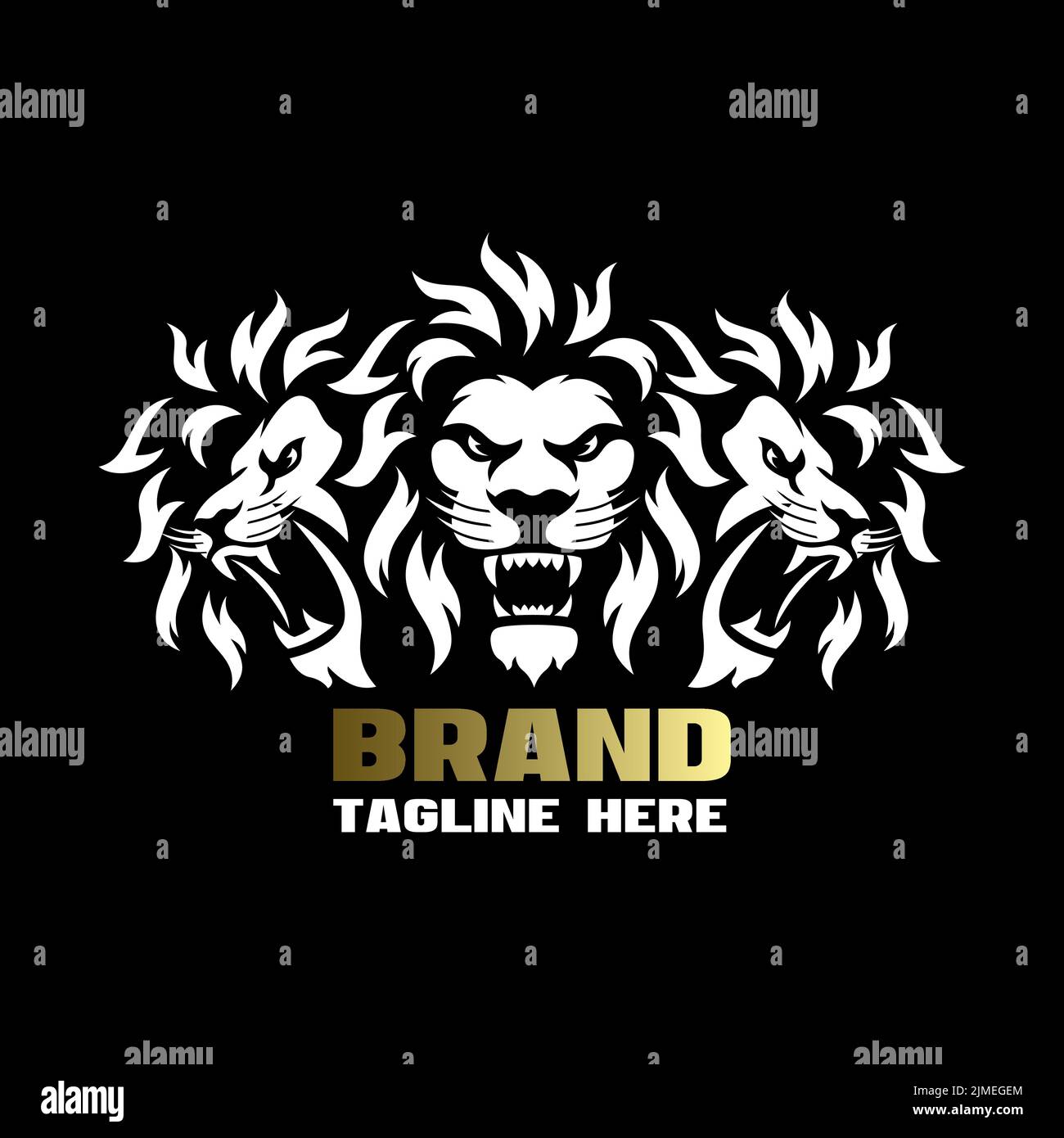 Mascotte moderne triple tête lion logo king. Illustration vectorielle Illustration de Vecteur