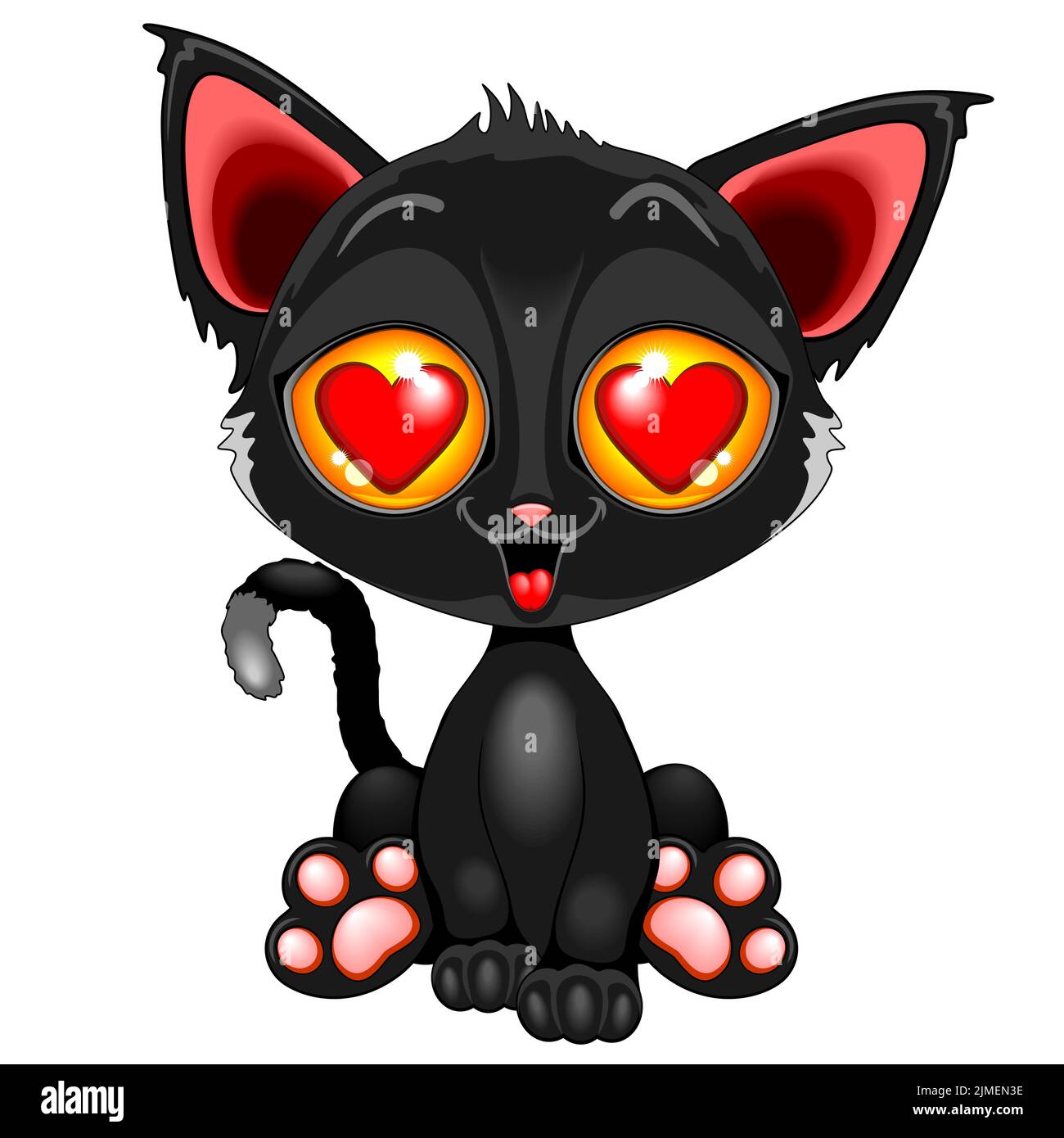 A vector illustration with a cute kitten with heart eyes on an isolated background Illustration de Vecteur