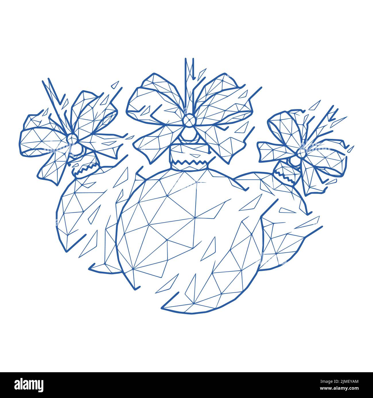Boules de Noël avec noeuds dans un style géométrique abstrait sur fond blanc.Illustration de vecteur polygonal Banque D'Images