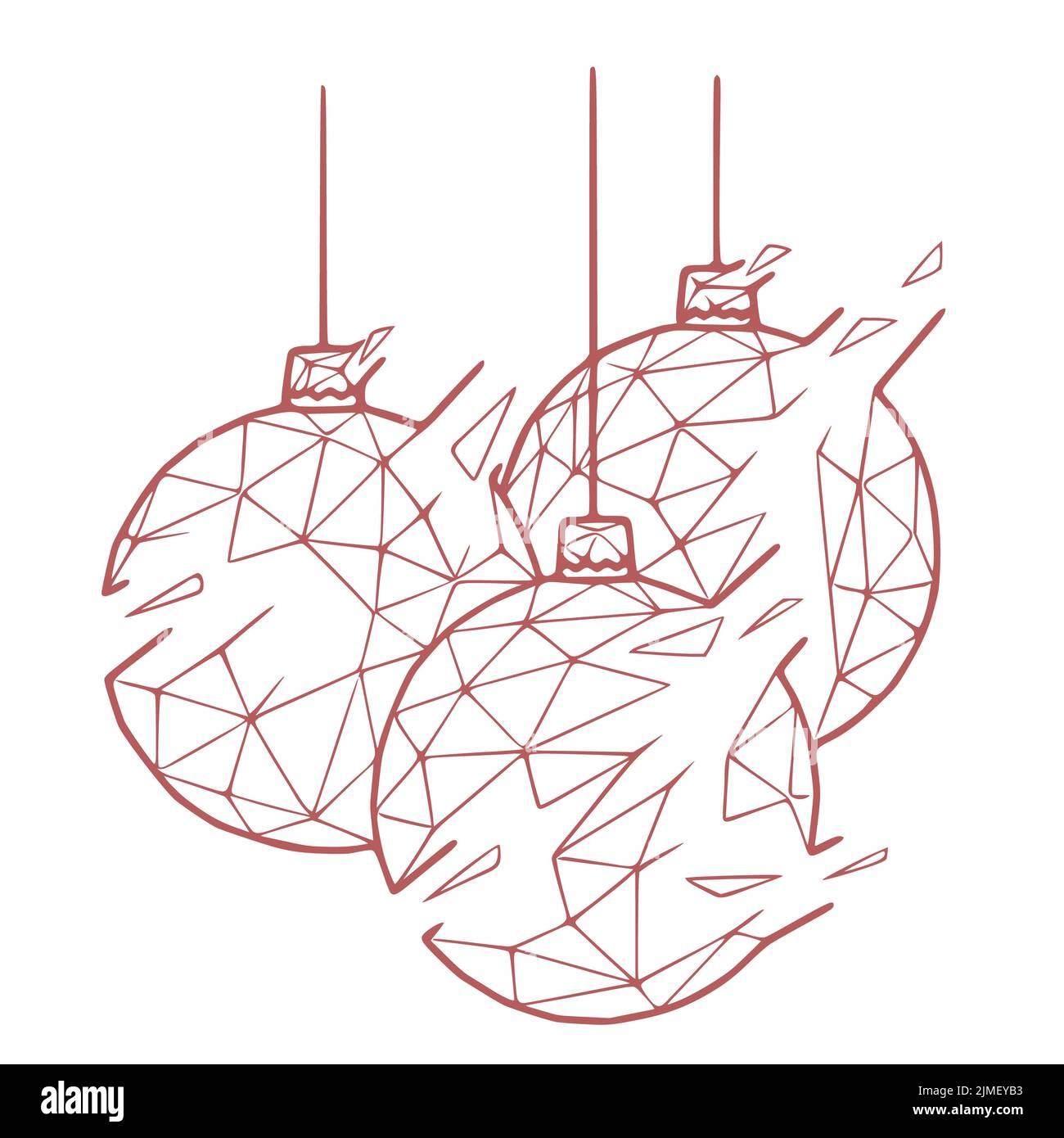 Boules de Noël de style géométrique abstrait sur fond blanc.Illustration de vecteur polygonal Banque D'Images
