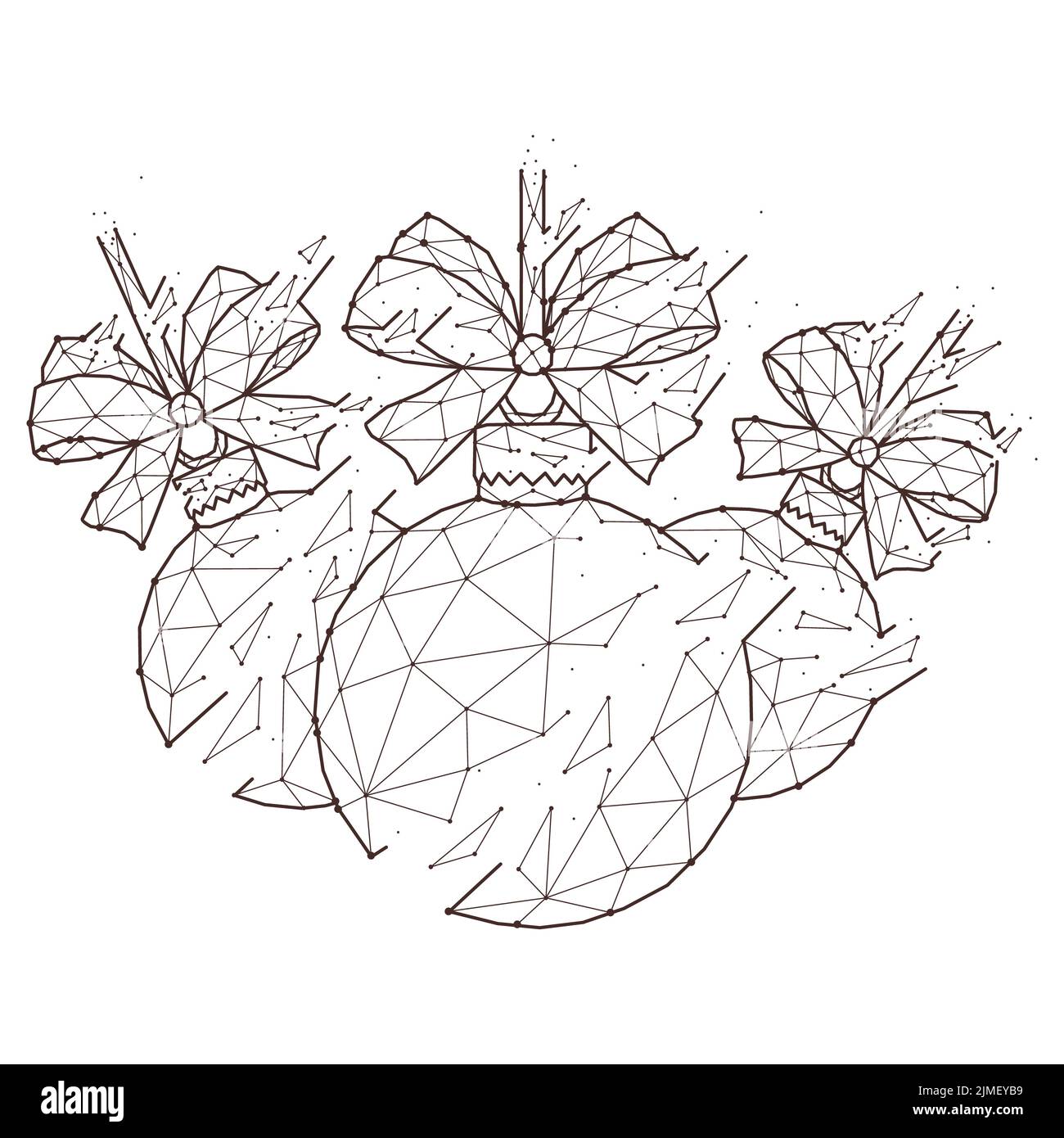 Boules de Noël avec noeuds dans un style géométrique abstrait sur fond blanc Banque D'Images