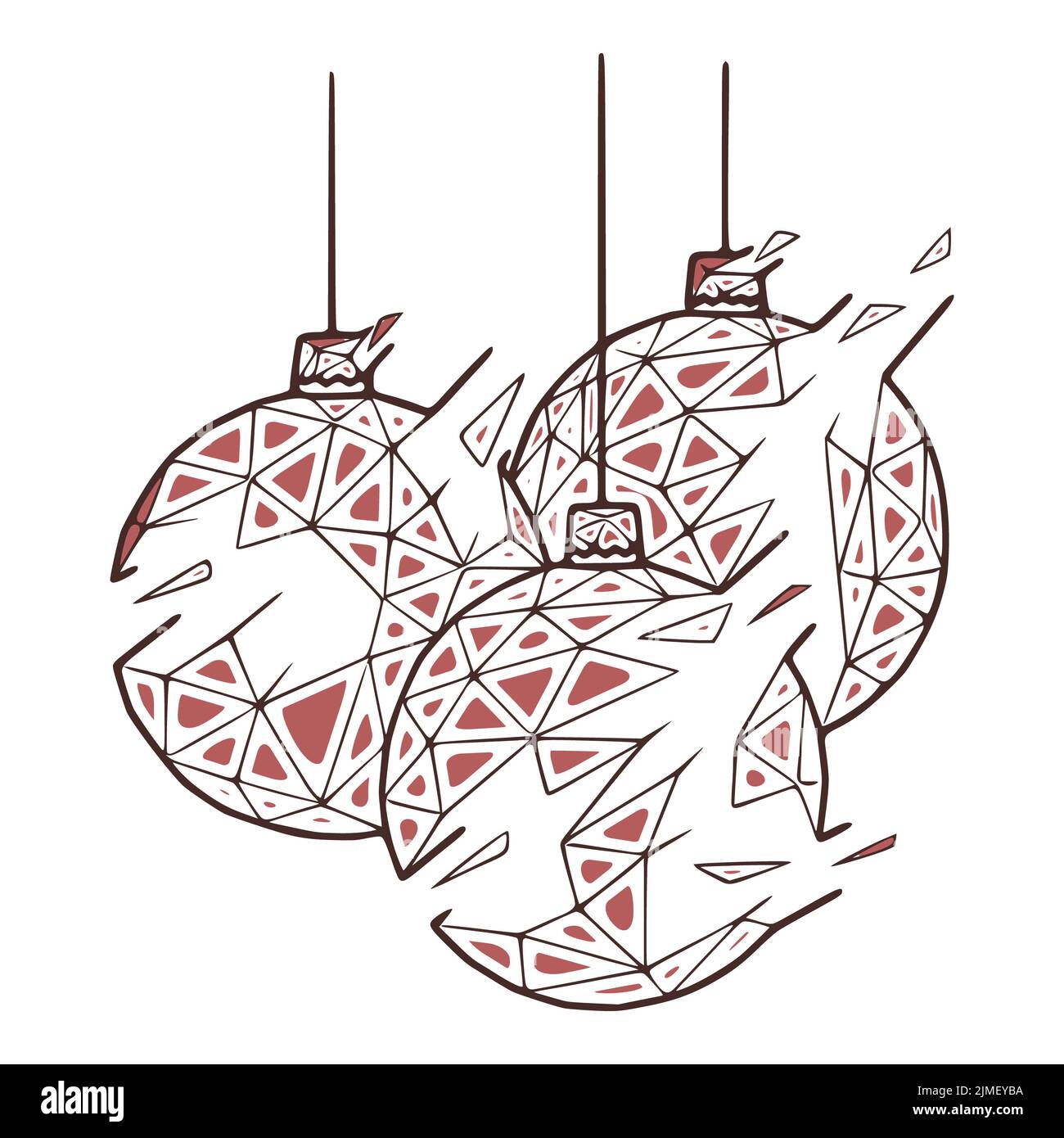 Boules de Noël de style géométrique abstrait sur fond blanc.Illustration de vecteur polygonal Banque D'Images