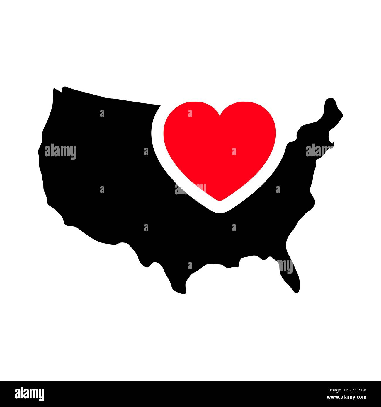 J'aime USA, Etats-Unis d'amérique carte et symbole de coeur glyphe icône Banque D'Images