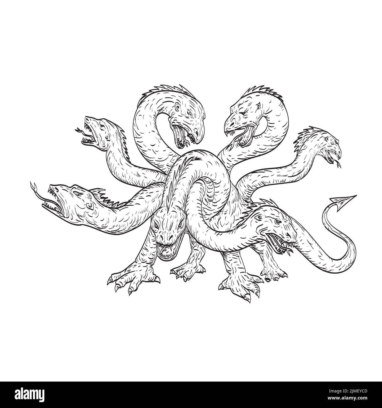 Herensuge un dragon mythique dans la mythologie basque avec sept têtes sous la forme d'un dessin serpent Banque D'Images