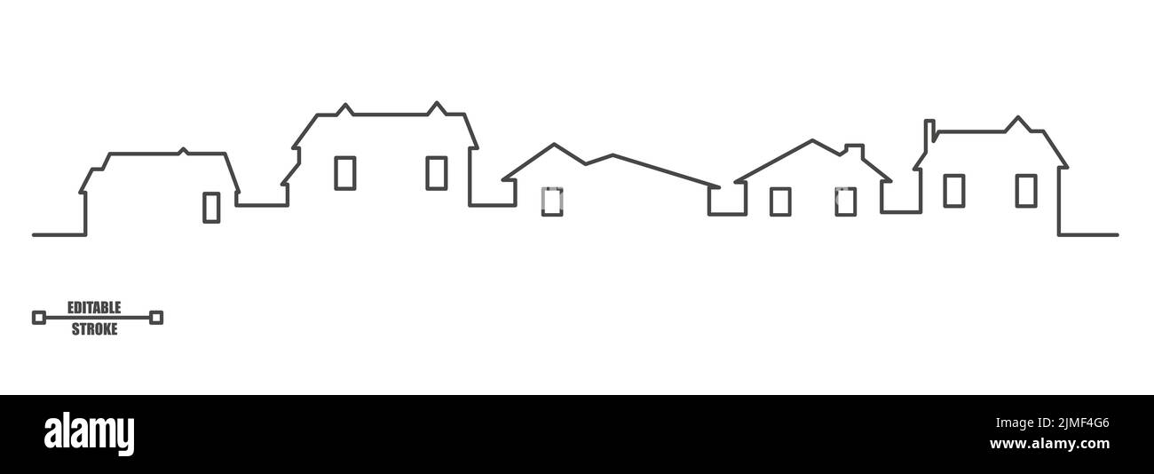 Les maisons de quartier offrent un paysage panoramique. Construction continue à une ligne dessinant une silhouette. Illustration vectorielle minimaliste. Illustration de Vecteur