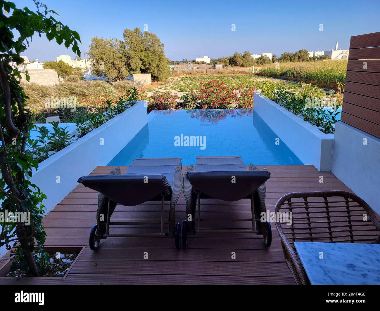 Grèce, hébergement avec piscine privée sur l'île de Santorini Banque D'Images