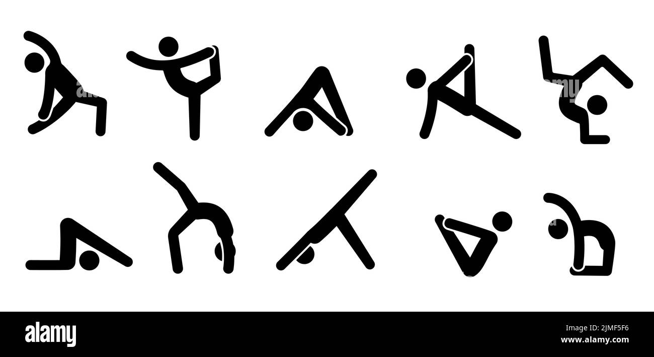 Icône yoga personnes. Pose de yoga, exercice de méditation, exercice de sport pictogramme homme ensemble. Santé, méditer le symbole. Illustration vectorielle. Illustration de Vecteur