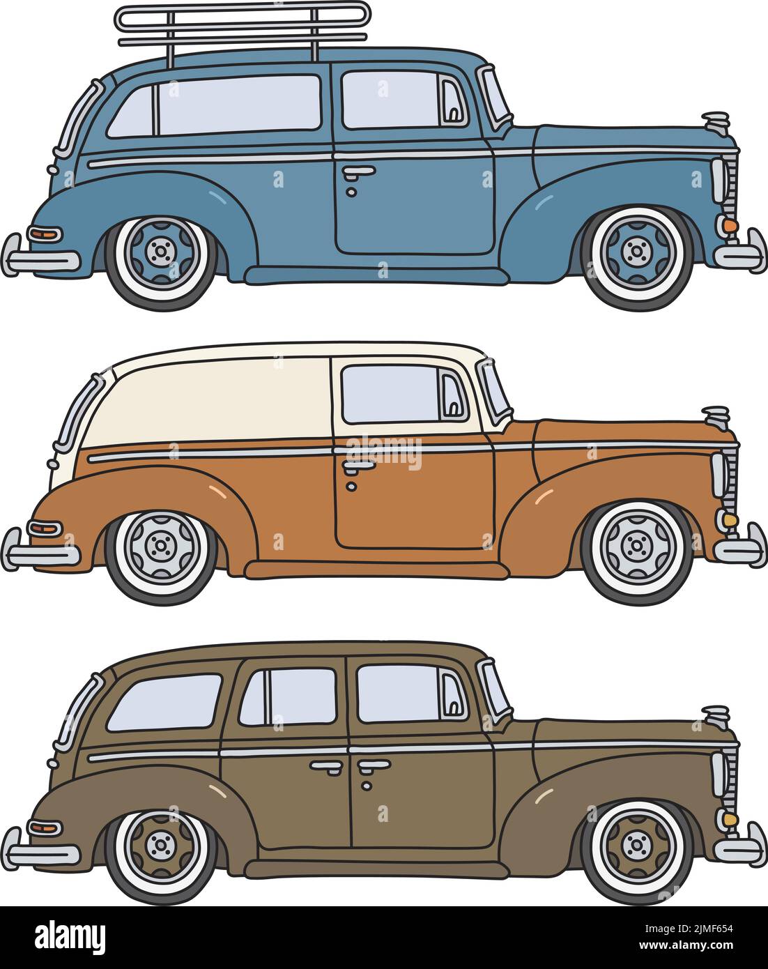 Le dessin à la main vectorisé de trois wagons de station classiques Illustration de Vecteur