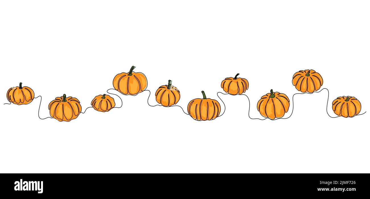 Pumpkins continue un fond de dessin de ligne. Illustration vectorielle pour l'affiche de conception, la bannière, la brochure. Illustration de Vecteur