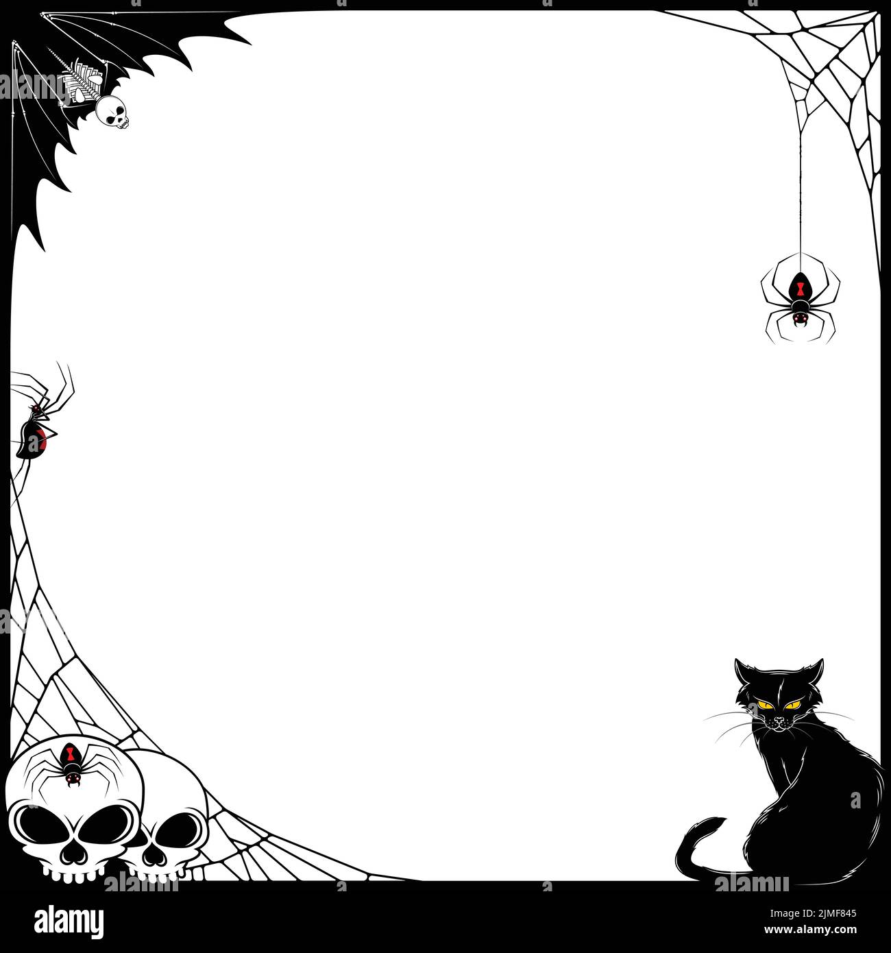 Motif vectoriel de cadre pour avec des éléments caractéristiques de Halloween avec des battes, araignées et crânes Illustration de Vecteur