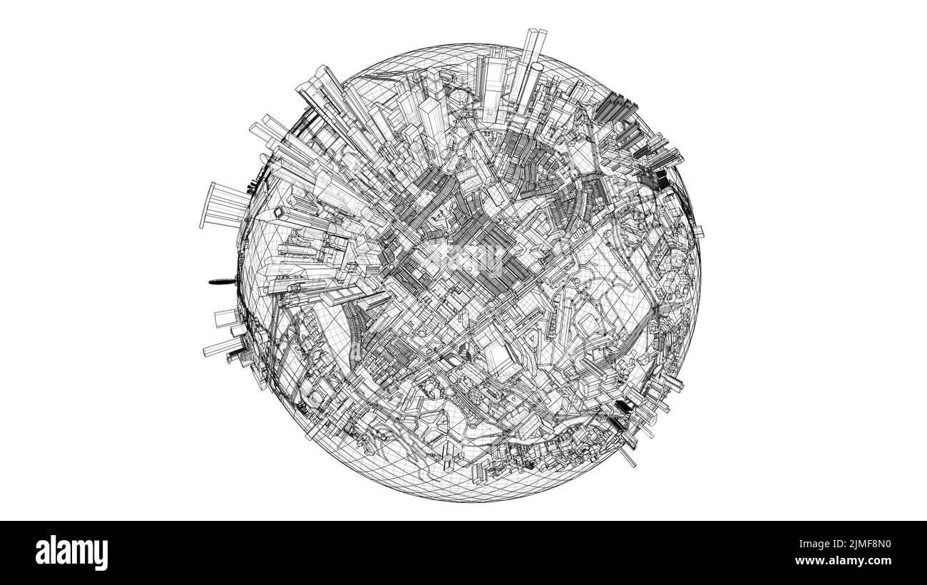 Ville sur petite planète. Rendu vectoriel de 3D Illustration de Vecteur