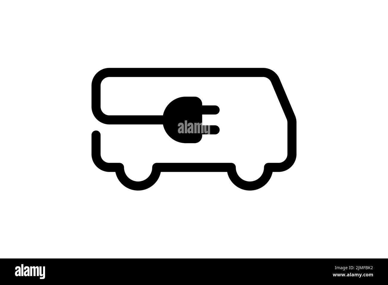 Icône de bus électrique. Contour du bus électronique électrique du câble noir et symbole de charge de la fiche. Concept de signalisation de véhicule électrique écologique. Illustration du système de transport à batterie Vector Illustration de Vecteur