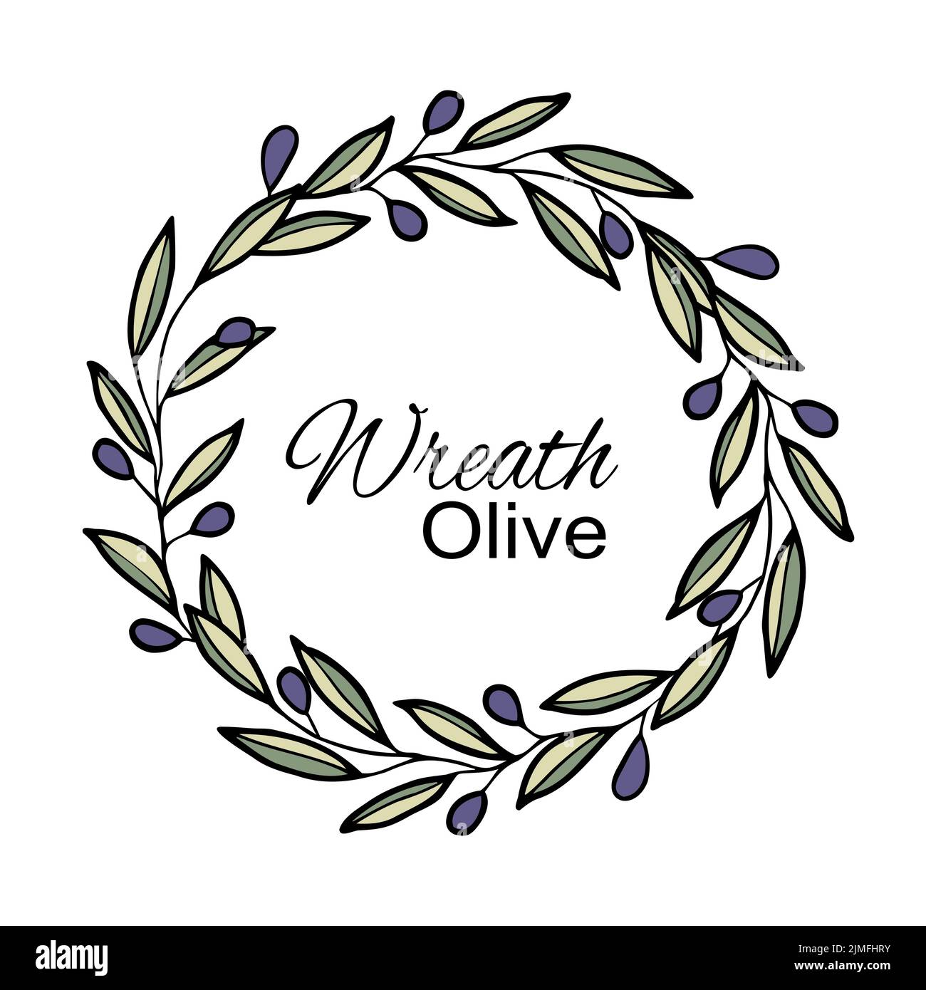 Couronne d'olive circulaire cadre floral dessiné à la main.modèles vectoriels pour carte d'invitation, Enregistrer la date, illustration rustique dessinée à la main Illustration de Vecteur