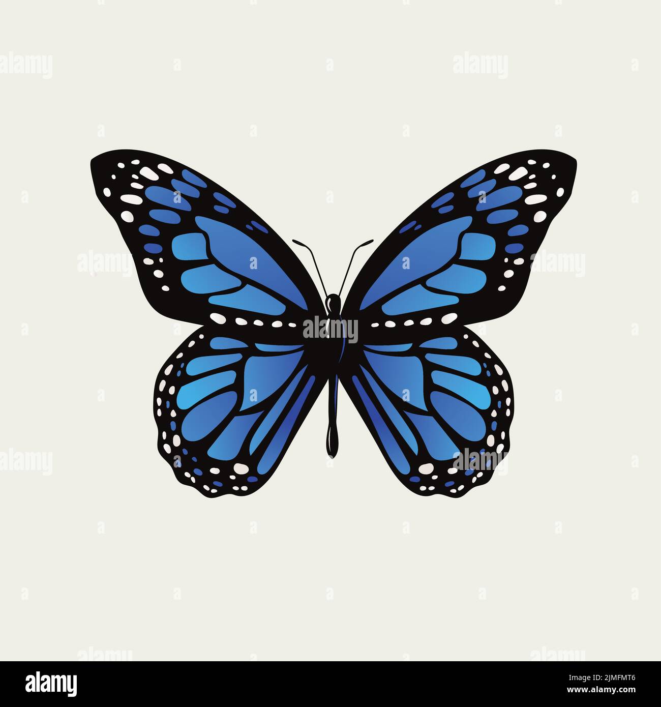Motif vectoriel d'un papillon monarque bleu sur fond blanc Illustration de Vecteur